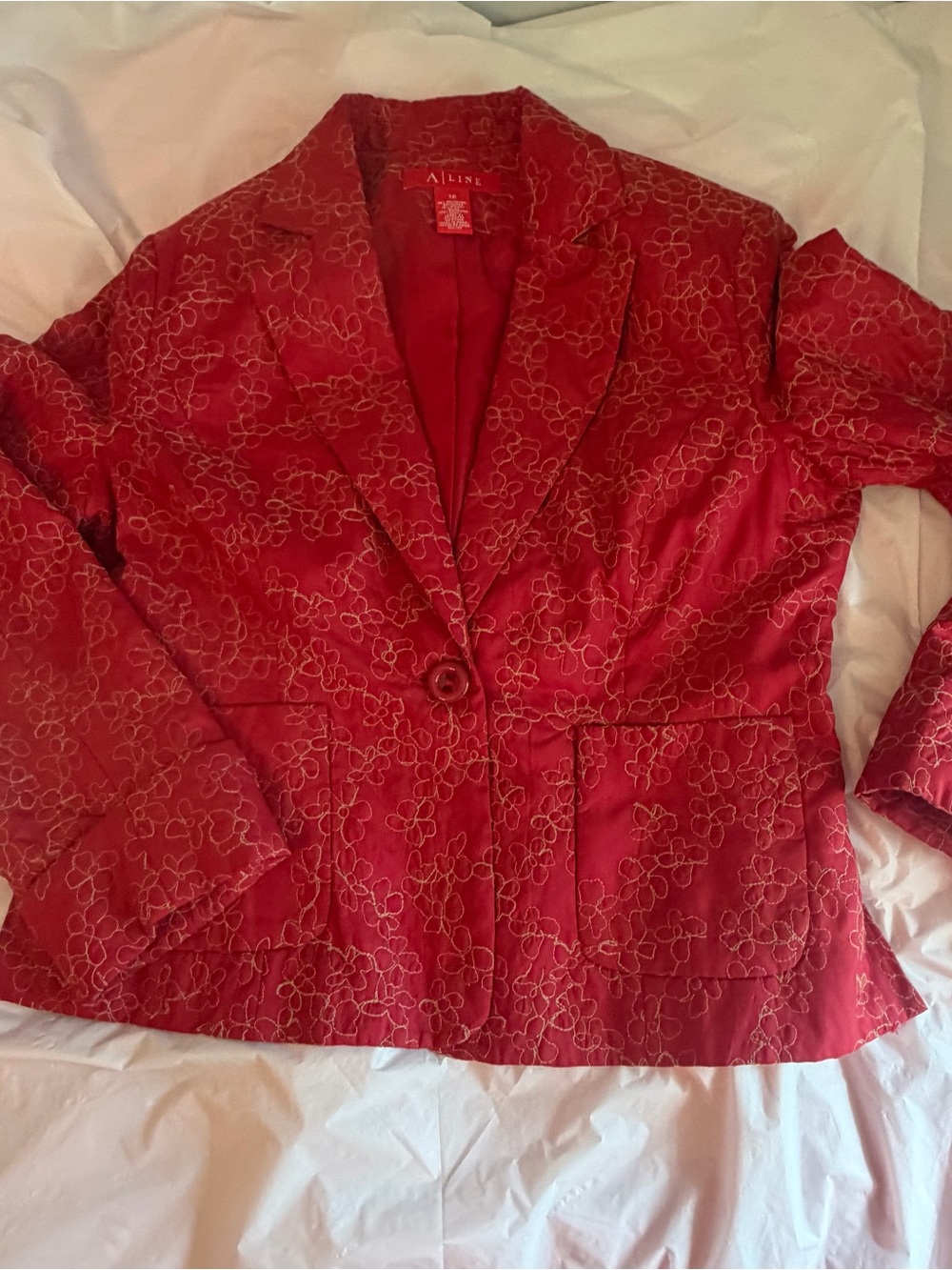 Red Floral Embroidered Blazer Jacket